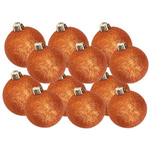 Kerstversiering set glitter kerstballen oranje 6 - 8 cm - pakket van 30x stuks