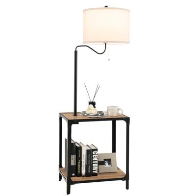 Vloerlamp met Bijzettafel en USB Laadpoorten Modern Nachtkastje met Legplank & 360° Draaibaar Nachtlampje 49 x 34 x 144 cm