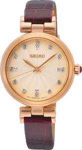 Seiko SRZ548P1 Horloge staal-leder rosekleurig-bruin saffierglas 30 mm