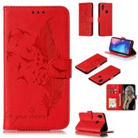 Feather patroon Litchi textuur horizontale Flip lederen draagtas met portemonnee & houder & kaartsleuven voor Xiaomi Redmi Note 7 (rood)