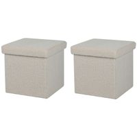 Poef Teddy BOX - 2x - hocker - opbergbox - creme wit - polyester/mdf - 38 x 38 cm - opvouwbaar