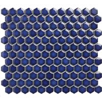 The Mosaic Factory Barcelona Mozaiek Tegel Hexagon - Kobalt blauw met rand Porselein Geglazuurd 260x300 mm