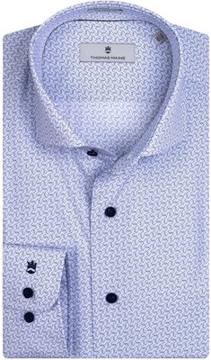 Thomas Maine Heren Overhemd Lichtblauw Geometrische Print Tailored Fit