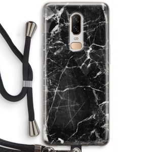 Zwart Marmer 2: OnePlus 6 Transparant Hoesje met koord