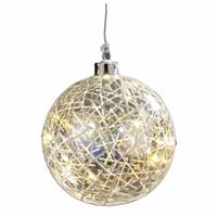 Verlichte LED kerstbal - 12 cm - glitter - warm wit - glas
