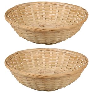 Broodmand rond - 2x - bamboe hout - D22 cm - mandje rotan/riet