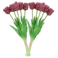 Kunst tulpen boeket - 10x stuks - aubergine paars - real touch - 39 cm - thumbnail