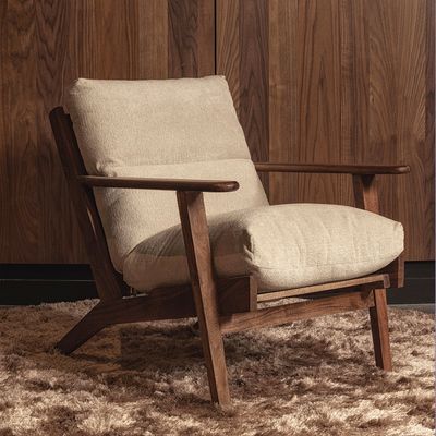 WOOOD Fauteuil 'Houston' Bouclé / Acaciahout, kleur Naturel