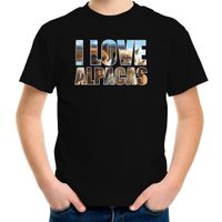 Tekst t-shirt I love alpacas met dieren foto van een alpaca zwart voor kinderen - thumbnail