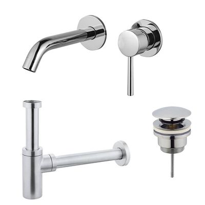 Fortifura Calvi Slim Wastafelkraanset - inbouw wastafelkraan - klikwaste plug - design sifon - Chroom SW377814/SW696203/SW696214