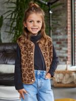 Mouwloos meisjesvestje van sherpa met luipaardprint bruin Mouwloos meisjesvestje van sherpa met luipaardprint bruin