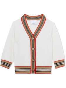 Burberry Kids cardigan en laine à bords rayés - Blanc