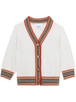 Burberry Kids cardigan en laine à bords rayés - Blanc - thumbnail