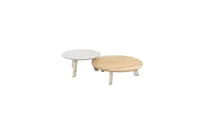 Emma set van 2 salontafels latte, 65 en 80 cm. Ø printed keramiek teak top