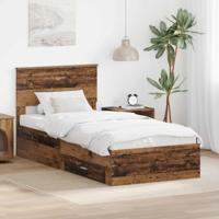 Bedframe met hoofdeinde Oudhout 90 x 190 cm Bewerkt hout