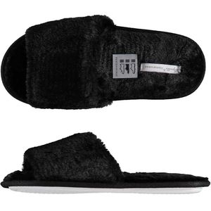 Dames huisslippers/instapsloffen/pantoffels met bont zwart maat 37-38 37/38  -