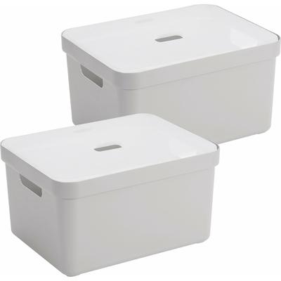 Sunware opbergbox met deksel - 2x - Sigma Home - kunststof - 32 liter - lichtgrijs - opberg dozen
