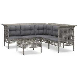 vidaXL 6-delige Loungeset met kussens poly rattan grijs