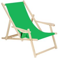 Ligbed Strandstoel Ligstoel Verstelbaar Armleuningen Beukenhout Handgemaakt Groen - thumbnail