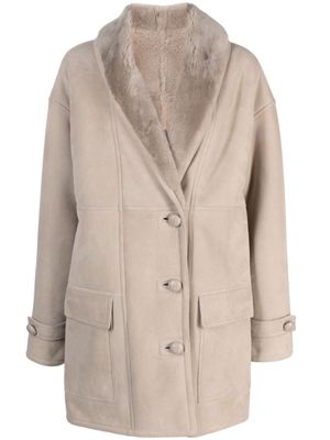 Liska shearling-collar single-breasted coat - Beige Liska shearling-collar single-breasted coat - Beige