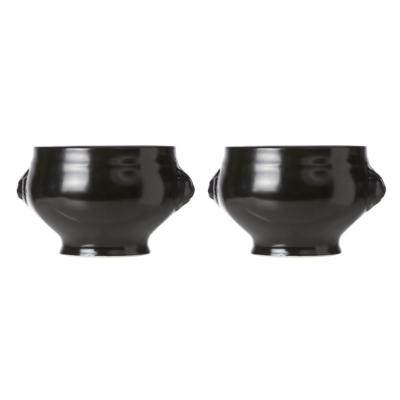 Cosy & Trendy soepkommen leeuwenkop - Set van 2x stuks - zwart - porselein - D11 cm - Soepbekers - s