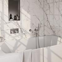Thermostatische Inbouw Badkraan Brauer Brushed Carving Met Drukknoppen SET 04 Met Uitloop En 3-Standen Handdouche En Doucheslang En Wandaansluitbocht RVS Geborsteld PVD