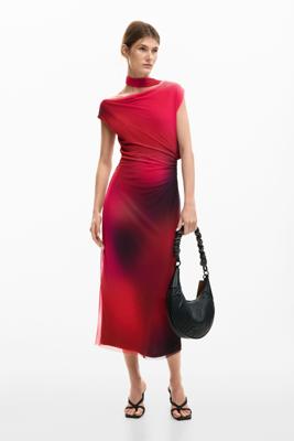 Asymmetrische gedrapeerde jurk - RED - S