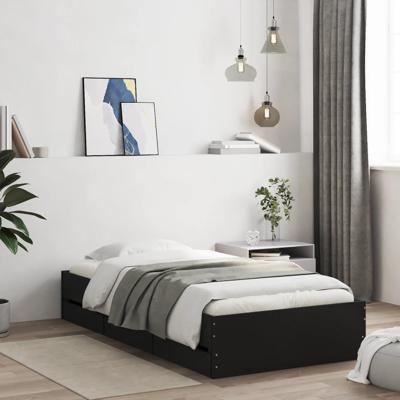 Bedframe met lades bewerkt hout zwart 90x200 cm
