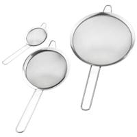 Keukenzeven - 3x stuks - RVS - met handvat - dia 8/14/20 cm - vergieten