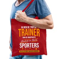 Cadeau tas voor trainer/coach - rood - katoen - 42 x 38 cm - fun tekst - thumbnail