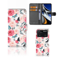 Xiaomi Poco X4 Pro 5G Hoesje Butterfly Roses - thumbnail