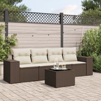 5-delige Loungeset met kussens poly rattan bruin