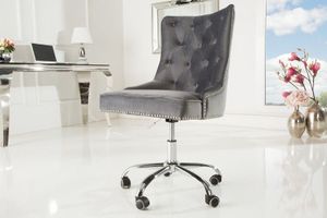 In hoogte verstelbare bureaustoel VICTORIAN zilvergrijs fluweel met Chesterfield-stiksel - 38791
