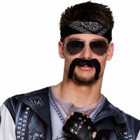 Carnaval verkleed snorren - Biker/Rocker - zwart - zelfklevende namaak snor - thumbnail