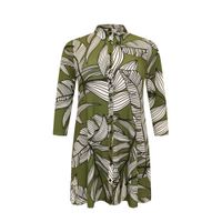 Yoek tuniekblouse BATIK LEAVES met bladprint olijfgroen/zwart/wit - thumbnail