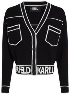 Karl Lagerfeld logo-intarsia cropped cardigan - Noir