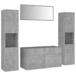 The Living Store Badkamermeubelset Betongrijs - 90 x 38.5 x 46 cm - Inclusief wastafelkast - spiegel en 2 hoge kasten