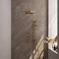 BRAUER Stripe Thermostatische Inbouw Regendouche - SET 08 - 25cm douchekop - gebogen muurarm - staaf handdouche - doucheslang - geïntegreerde glijstang - goud geborsteld PVD 5-GG-379