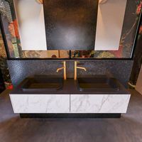 Badkamermeubelset Mondiaz Erin 150 cm met 2 Lades met RIDGE Wastafel Dubbel Urban met 2 kraangaten Greeploos Mat Carrara