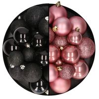 Kerstballen 60x stuks - mix oudroze/zwart - 4-5-6 cm - kunststof - Kerstbal - thumbnail