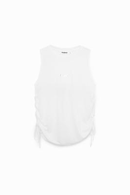 Gevlokt en gerimpeld T-shirt - WHITE - XS