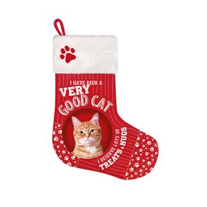 Rode kerstsokken met rode kater 37 x 30 cm   -