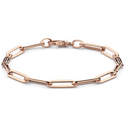 Armband Paperclipschakel platte buis rosegoud 5 mm 19 cm