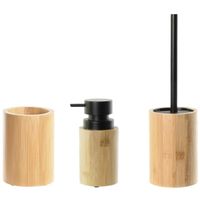 Toiletborstel in houder 36 cm met zeeppompje 16 cm bamboe hout - thumbnail