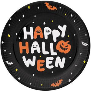 Folat Halloween thema feest bord - 6x - pompoen print - papier - D23 cm - Feestbordjes