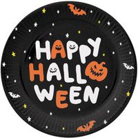 Folat Halloween thema feest bord - 6x - pompoen print - papier - D23 cm - Feestbordjes - thumbnail