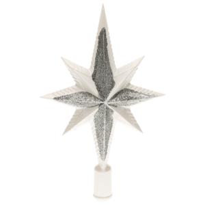 Kerstboom piek - ster vorm - wit/zilver - kunststof - 25,5 cm - kerstpiek