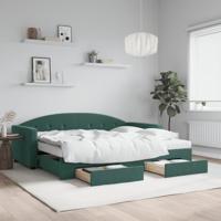Slaapbank onderschuifbed en lades 90x200 cm fluweel donkergroen