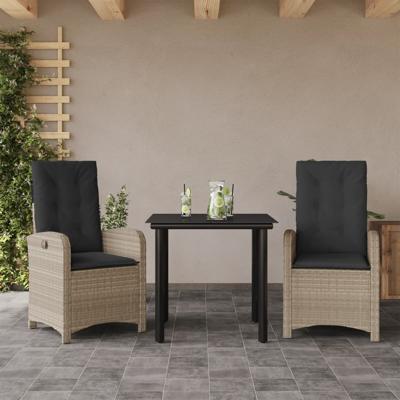 3-delige Tuinset met kussens poly rattan lichtgrijs