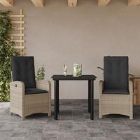 3-delige Tuinset met kussens poly rattan lichtgrijs